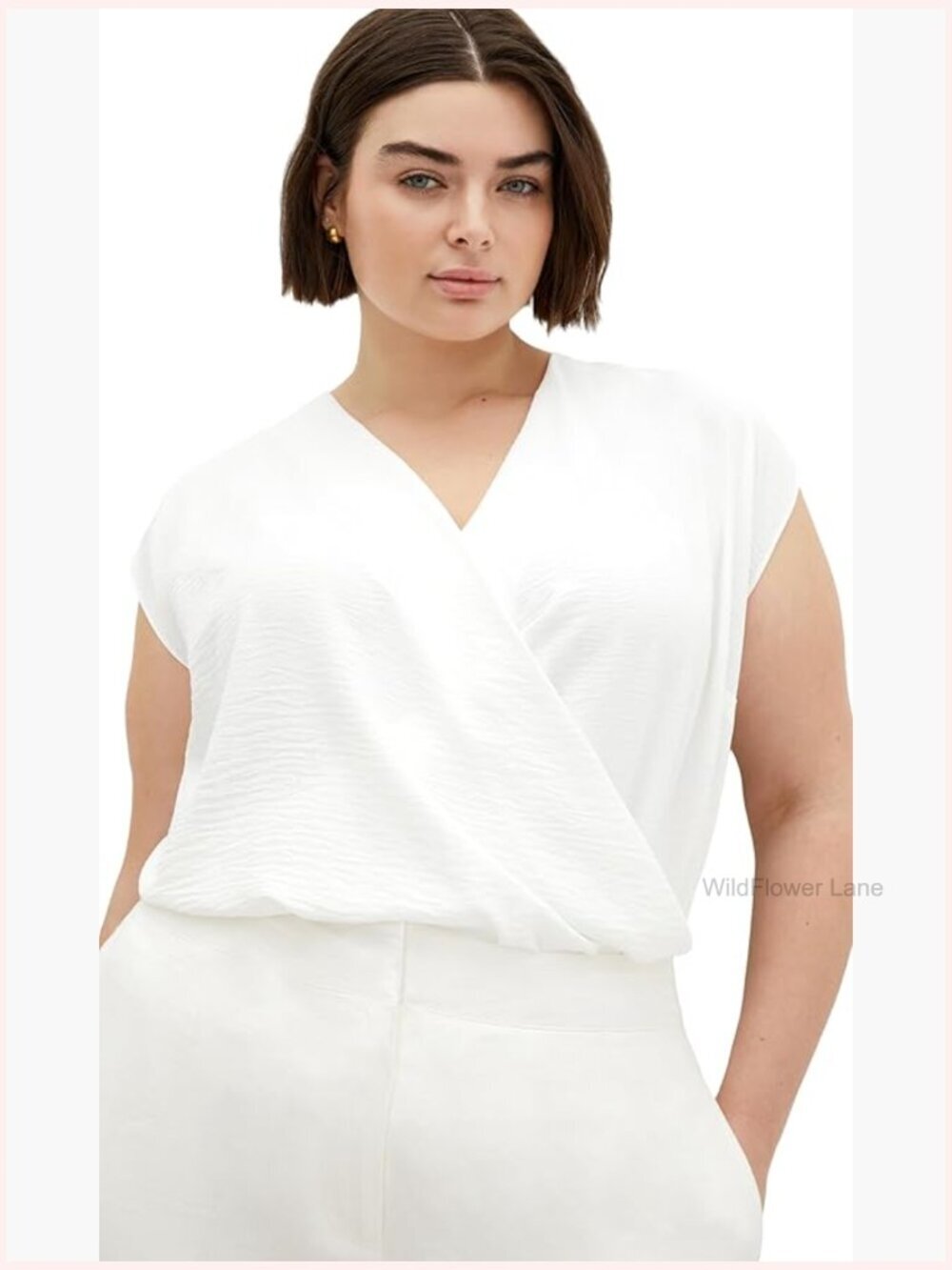 Oversized Plus Size Blouse with Faux Wrap Neckline
